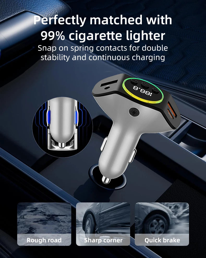 PD30W+QC3.0 Bluetooth 5.3 Car MP3 Player FM Transmitter Wireless Handsfree U Disk Play Music USB Type-C Car Fast Charger Adapter
