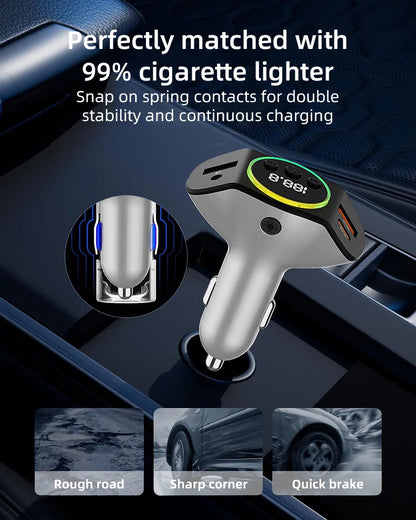 PD30W+QC3.0 Bluetooth 5.3 Car MP3 Player FM Transmitter Wireless Handsfree U Disk Play Music USB Type-C Car Fast Charger Adapter