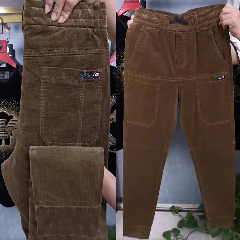 Autumn Winter Casual Pants Elastic Wais Men Corduroy Trousers Six Pockets Joggers Baggy Slim Mens Trousers Designer Sweatpants