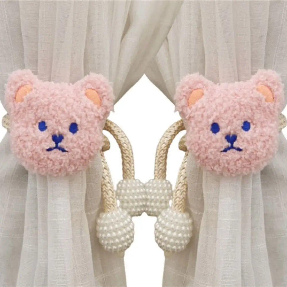 2Pcs Ins Cartoon Bear Curtain Cute Plush Window Curtain Buckles 3D Decorative Bear Curtain Tieback Curtain Accessories
