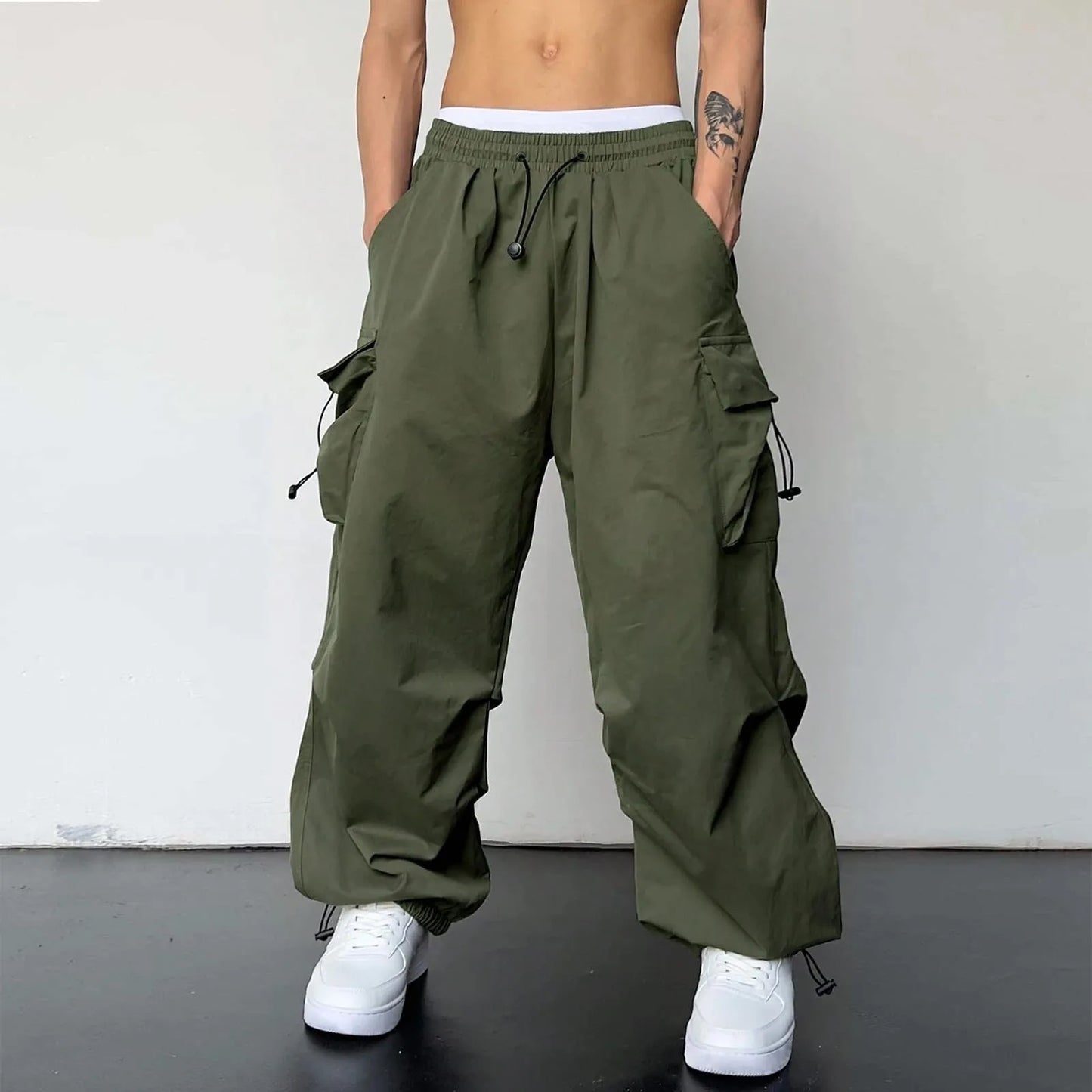 Cargo Pants For Men Baggy Long Pants,Men'S Parachute Cargo Pants Lightweight Pants Drawstring Loose Fit Hiking Casual Pants