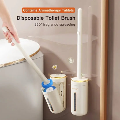 Disposable Toilet Brush Cleaner with Long Handle Bathroom Cleaning Sponge Brush with Replaceable Brush Head Toilet Accessories