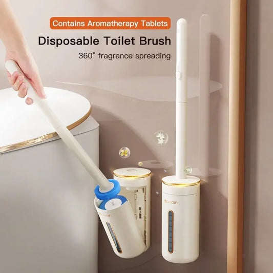 Disposable Toilet Brush Cleaner with Long Handle Bathroom Cleaning Sponge Brush with Replaceable Brush Head Toilet Accessories