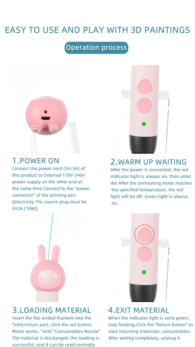 2022 3d Pen for Kids PLA Filament 1.75mm Set 3D Printing Pens Kit Safe Low Temperature Anti-Scald USB Charging Birthday Gift