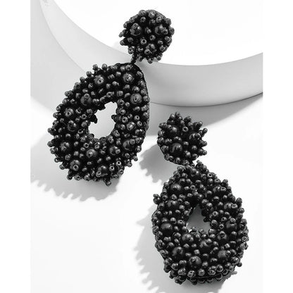 Bohemian Black Beaded Earrings Handmade Beads Drop Dangle Earrings For Women Statement Earrings Big Jewelry Brincos Accessories