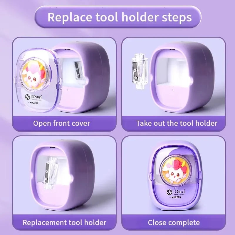 Cartoon Electric Pencil Sharpener Set for School Supplies Stationery Students Office Home Durable Creative Gift Desk Tool Kids