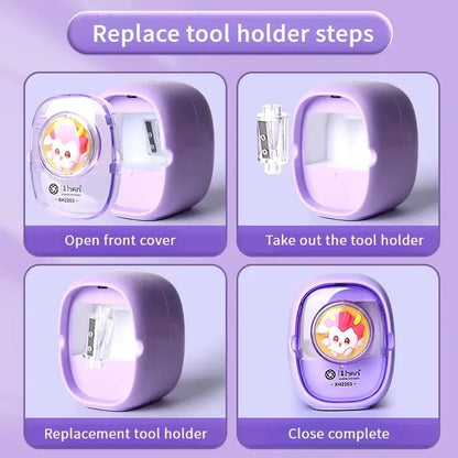 Cartoon Electric Pencil Sharpener Set for School Supplies Stationery Students Office Home Durable Creative Gift Desk Tool Kids