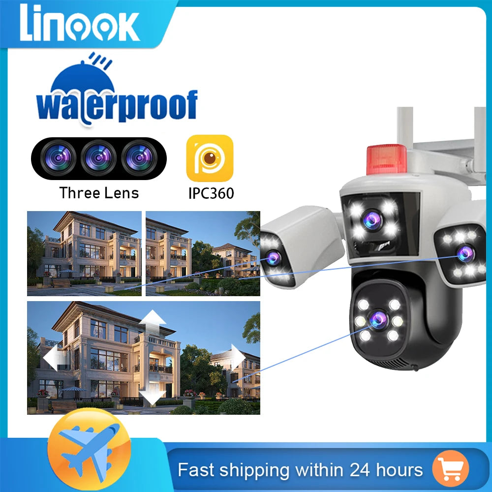 Linook 12MP,6K,3 lenses,WiFi monitoring camera,CCTV outdoor WiFi camera,IP camera,PTZ security protection camera,Security camer
