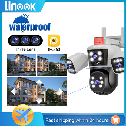 Linook 12MP,6K,3 lenses,WiFi monitoring camera,CCTV outdoor WiFi camera,IP camera,PTZ security protection camera,Security camer