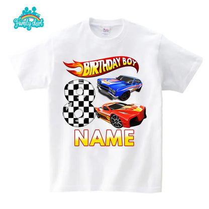 Boys Racing Birthday T Shirt 3 Year Old 2nd T Shirt Kids Shirts for Children Party 2022 Summer Custom Name Toddler Baby T Shirts