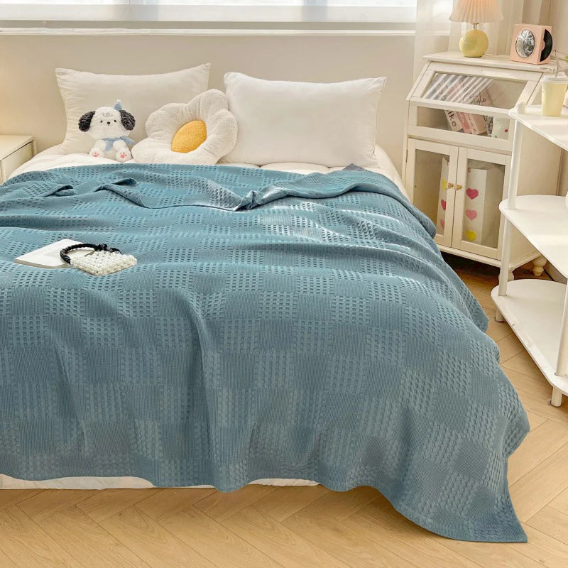 Battilo Cotton Throw Blanket Soft Breathable Waffle Blanket for Twin Queen King Bed Decorative Plaid Sofa Blankets Summer Throws