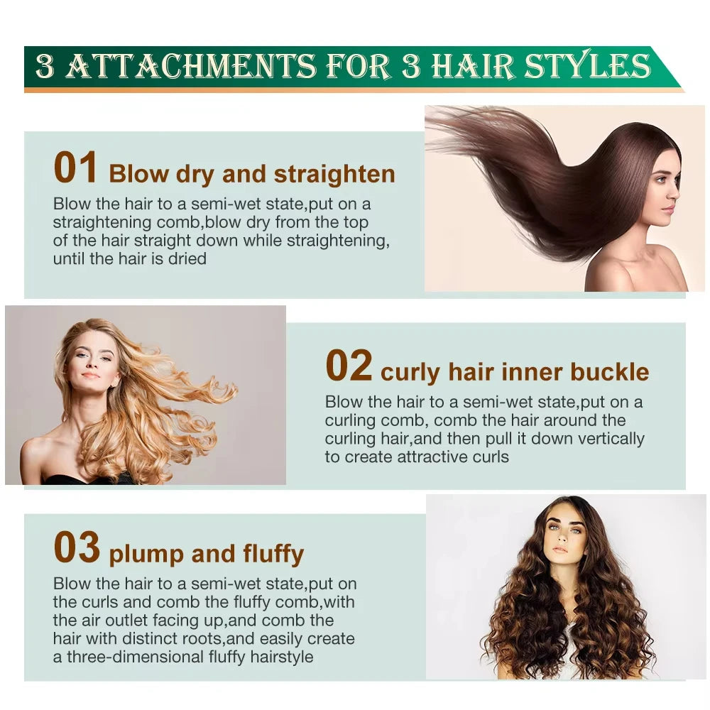 Hair Dryer Portable Comb lonic Hair Straightening Brush Hot Air Curling For Hair Roller Blow Dryer Quick Dry Hair Curler Curling