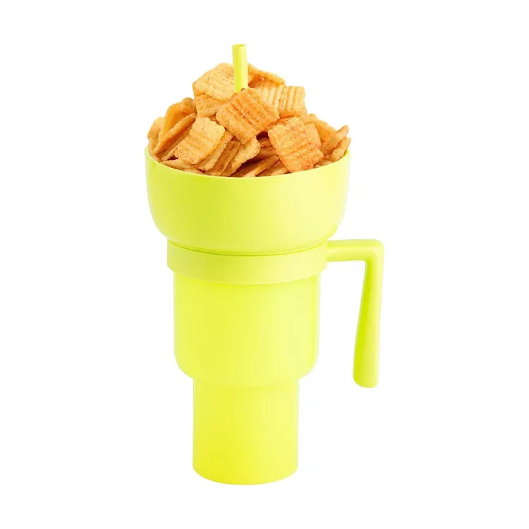 900-1000ml Large Capacity Beverage Popcorn Integrated Multifunctional Straw Cup Bowl Creative Snack Drinks Cup
