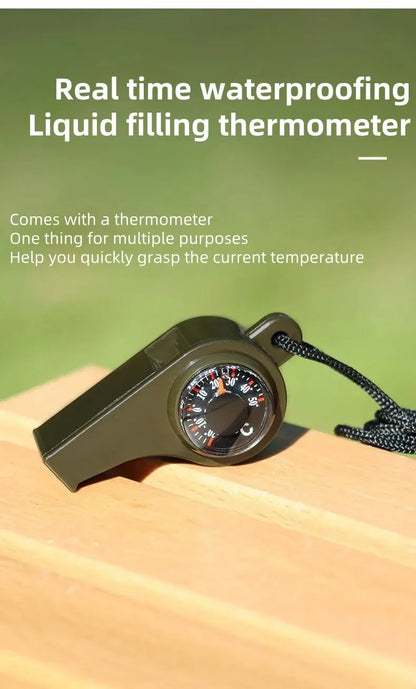 3 in 1 Camping Hiking Emergency Survival Whistle with Compass,Thermometer,Outdoor Whistle Camping Tools ArmyGreen Color