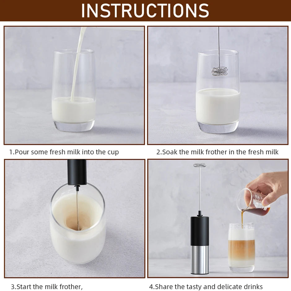 Electric Milk Frother Milk Blender Handheld Drink Mixer with Steel Stand Foam Maker Whisk Mini Blenders for Coffee Hot Chocolate