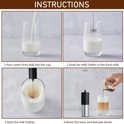 Electric Milk Frother Milk Blender Handheld Drink Mixer with Steel Stand Foam Maker Whisk Mini Blenders for Coffee Hot Chocolate