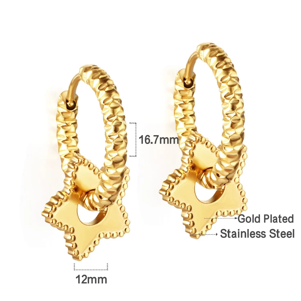 LUXUSTEEL Golden Heart style Women's Hoop Earrings Stainless Steel Female Earring Flower Star Drop Ear ring Jewelry Gifts