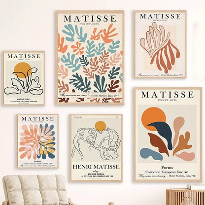 Abstract Wall Art Matisse Poster Line Face Coral Leaves Posters and Prints Canvas Paintings for Interior Pictures Room Art Decor