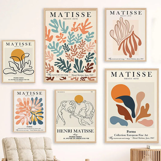 Abstract Wall Art Matisse Poster Line Face Coral Leaves Posters and Prints Canvas Paintings for Interior Pictures Room Art Decor