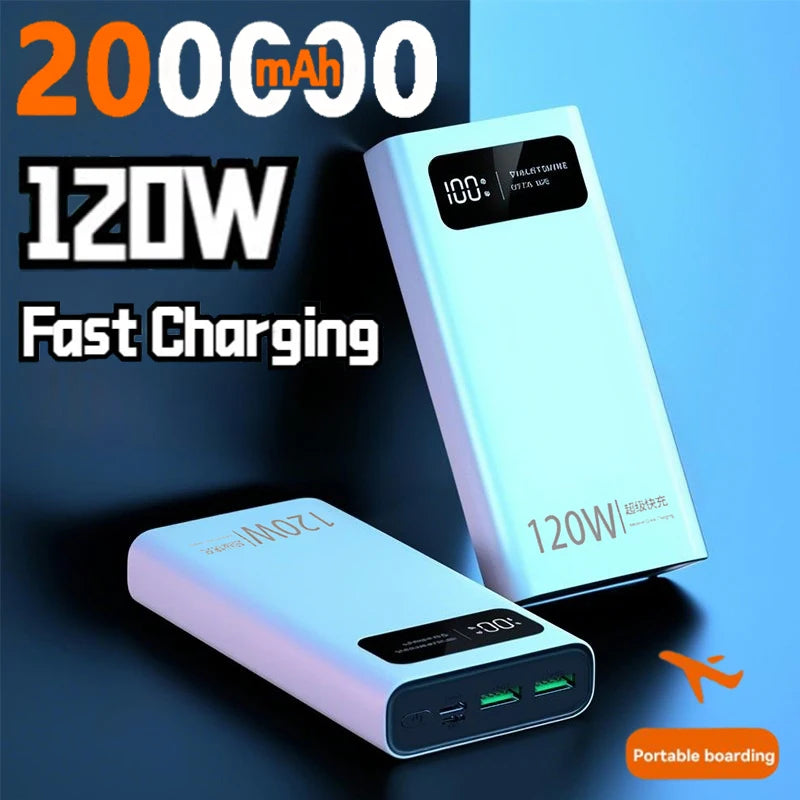 New 120W Super Fast Charging Power Bank With LED Digital Display 200000mAh Large Capacity External Battery Portable For phones