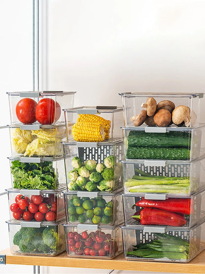 Fridge Organizer Stackable Refrigerator Organizer Bins with Lids Clear Fruit Storage Containers Freezer Pantry Kitchen Boxes