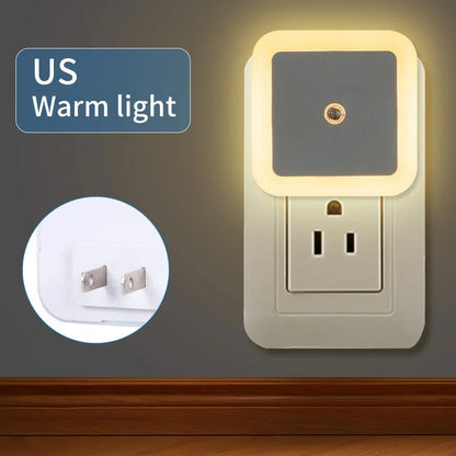 Smart Light Sensor LED Night Light 110-240V US EU Plug in Wall Lamp for Bedroom Kitchen Bathroom Hallway Stairs Lighting