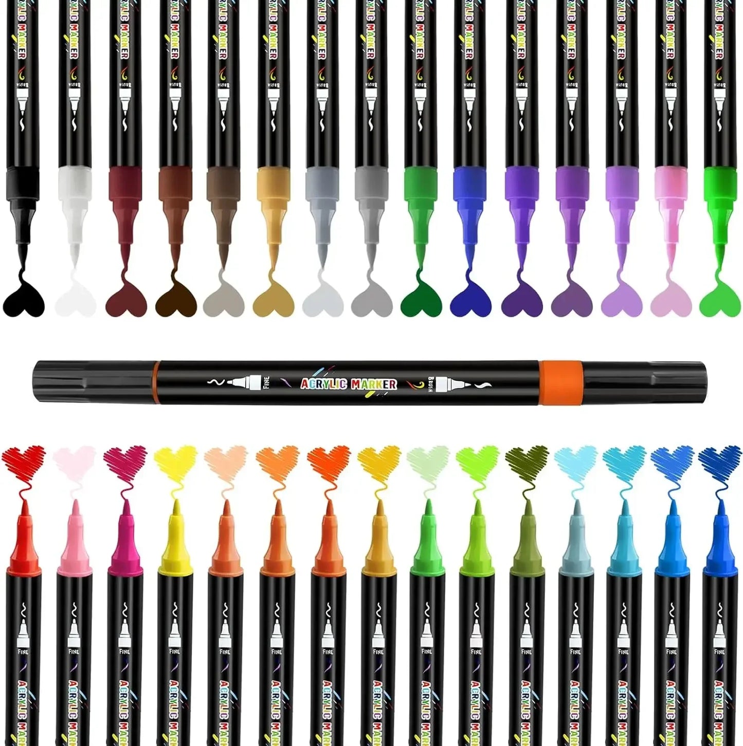 30/48/60 Colors Dual Tip Acrylic Paint Pens Markers Art Markers Set Drawing Markers for DIY Crafts Making Art Brush Set Supplies