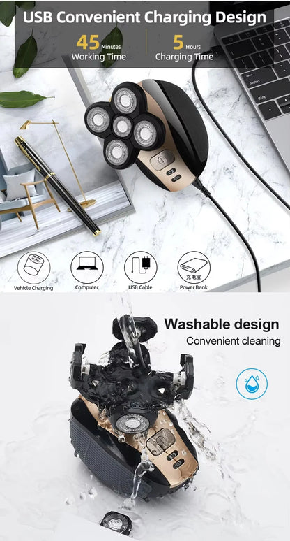 New Five Head Household Electric Hair Clipper, Bald Head, USB Charging, Large Capacity, Suitable for Facial Shaving