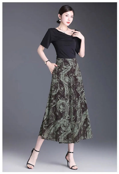 New Summer Print Palazzo Pants for Women Lightweight High Waisted Loose Skirt Pants