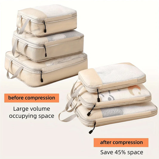 3-piece travel compression packing cube, travel bag luggage organizer travel essentials carry-on luggage compression cube