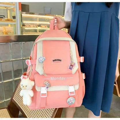 4 Set Korean High School Junior High School Elementary School Student Forest Style Versatile Backpack with Large Capacity Colors