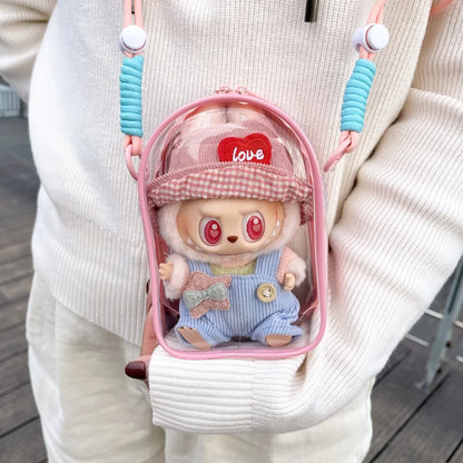 Labubu Protect Case Labubu Sitting Party 15cm Cotton Doll Shoulder Pain Bag PVC Storage Bag Labubu Walk Bag Dustproof