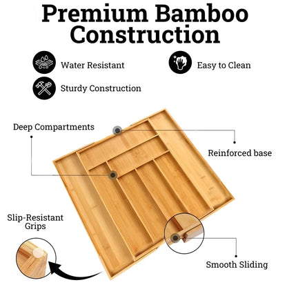 Bamboo Expandable Drawer Kitchen Organizer for Spoons Forks Knives cutleries Utensils Holder Adjustable Cutlery Tray Divider