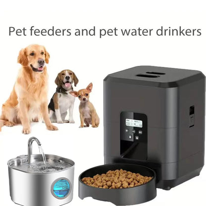 Smart Pet Feeder, Pet Dispenser and Fountain Set, Cat Automatic Feeder with Stainless Steel Fountain, Dog Feeder and Fountain Ki
