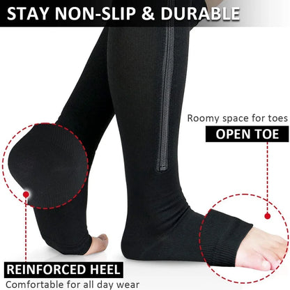 1Pair Medical Compression Socks - Open Toe 15-20 MmHg Zipper Compression Diabetic Socks, Improves Blood Circulation,Reduces Pain