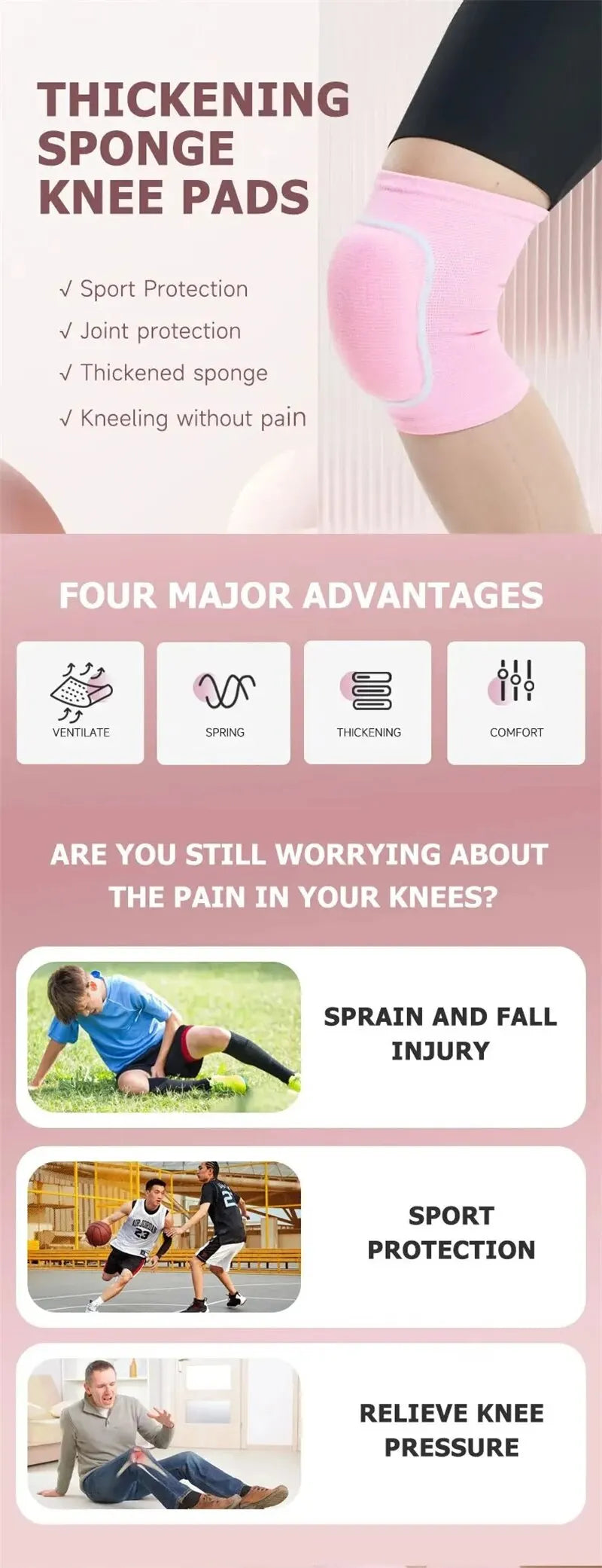 Volleyball Knee Pads for Dancers Men Women Kids Soft Breathable Knees Protective Football Dance Yoga Tennis Running Cycling Use