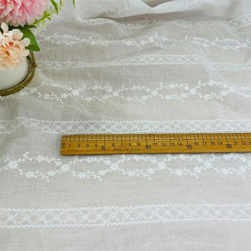 2YardsX 125cm width Cotton Lace Embroidery Fabric Cotton Embroidery Clothing Shirt Dress Pure Cotton Hollow Embroidery Fabric