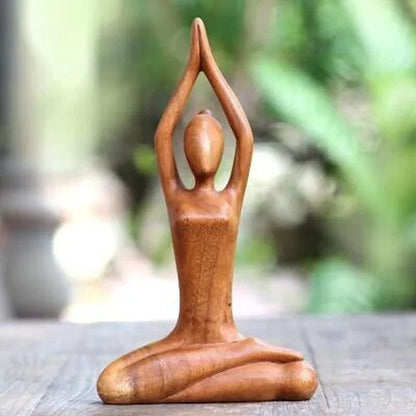YOGA GIRL WOOD CARVING Yoga Pose Meditation Statue - Handmade Wooden Yoga Pose Sculpture Yoga Girl Home Decoration