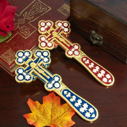 Orthodox Church Handle Blessing Church Cross Gold Plated Colorful Enamel Jesus Crucifix icon Cross With INRI For Prayer