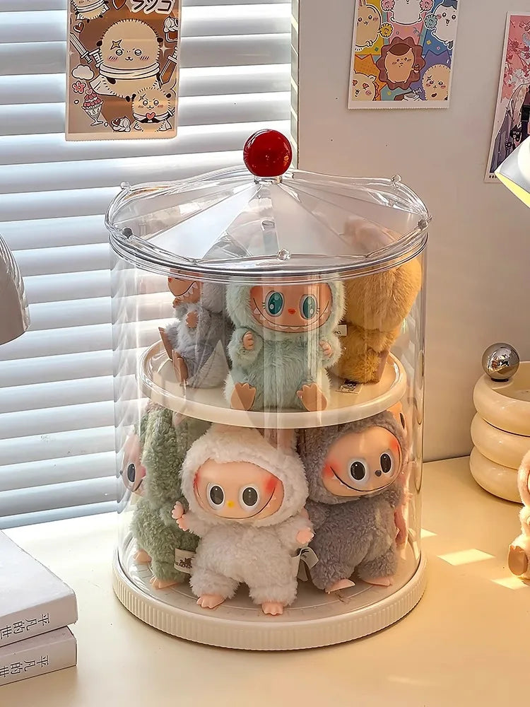 Labubu Rotating Display Box, Transparent Acrylic, Plush Doll Hand-Made Dust-Proof Labubu Pendant Storage Box.