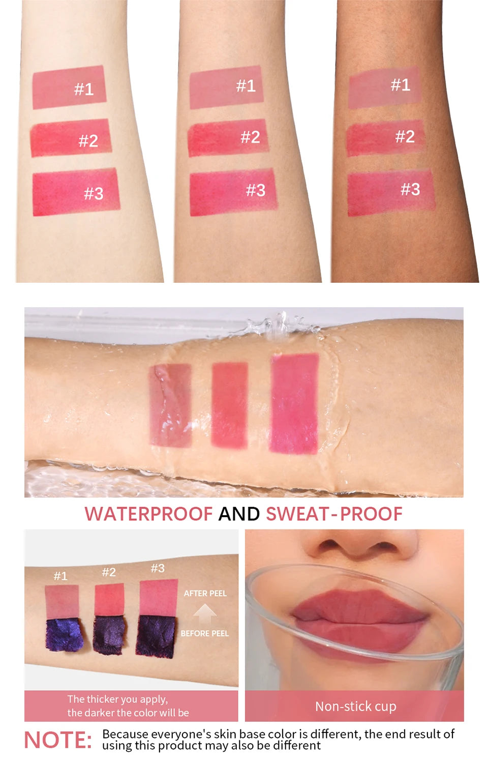 3 Colors Lip Stain Gloss Tattoo Magic Color Peel Off Mask Tint Long Lasting Waterproof Lip Gloss