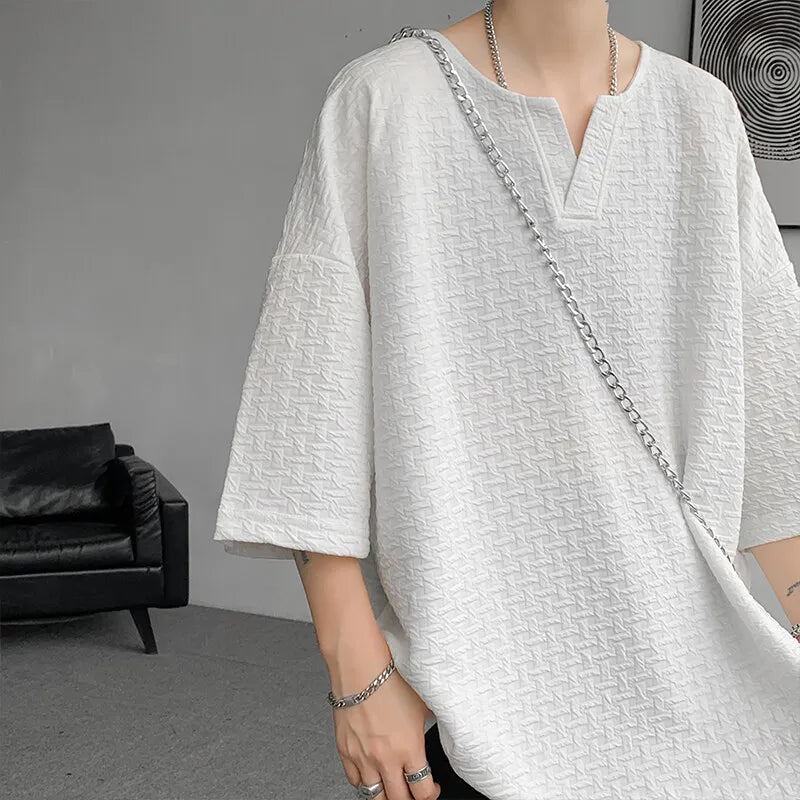 Mens V Neck Loose Fit Tshirt Summer Fashion Comfort Breathable Casual Streetwear Trendy Tee Lightweight Premium Fabric Crew Neck