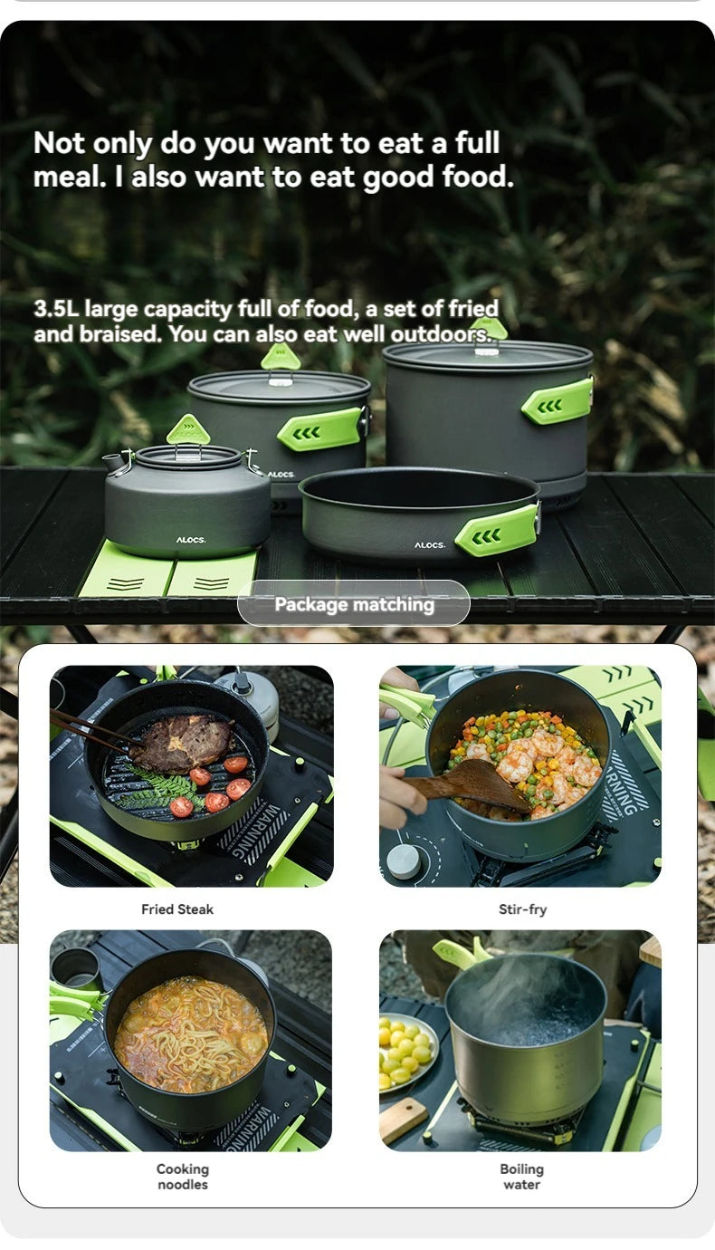 ALOCS Camping Cookware Set Outdoor Stove Kettle Frying Pan Picnic Equipment Complete Set of Portable Kitchen Gear for Hiking