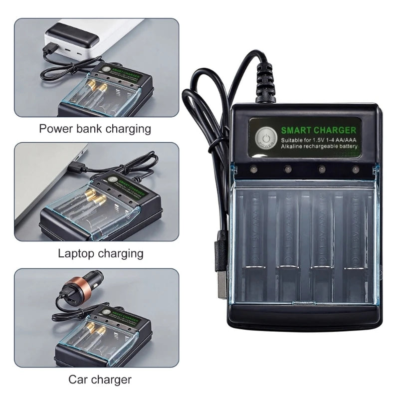 Alkaline Battery Charger 1.5V 4 Slots Digital Charging Circuit for Multiple Reusability and Friendly Electronics Power