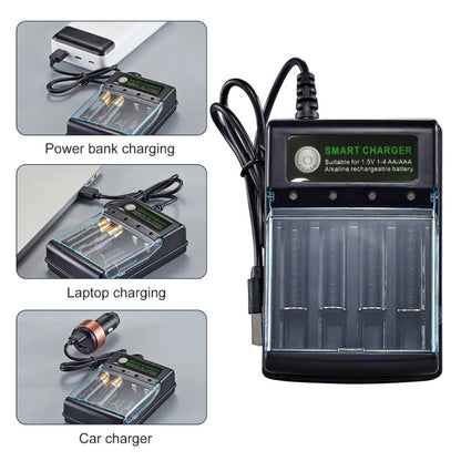 Alkaline Battery Charger 1.5V 4 Slots Digital Charging Circuit for Multiple Reusability and Friendly Electronics Power