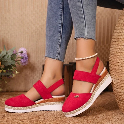 Summer Women Linen Plain 6cm Wedge Sandals Handmade Ladies Casual Comfortable womens shoes