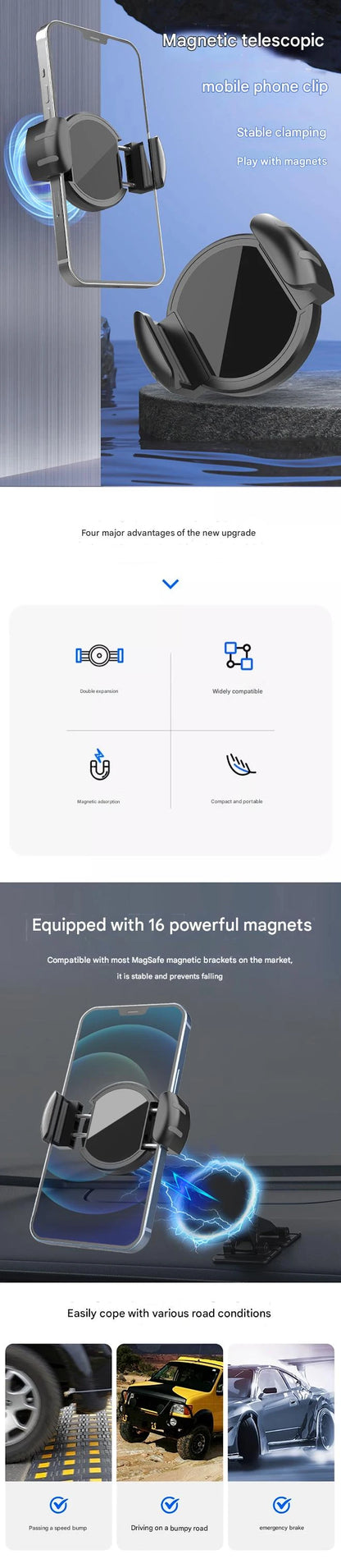 Universal Magnetic Phone Phone Clamp for Magnet Car Mounts Cellphone Clip for Magnetic Car Phone Holder Accessories