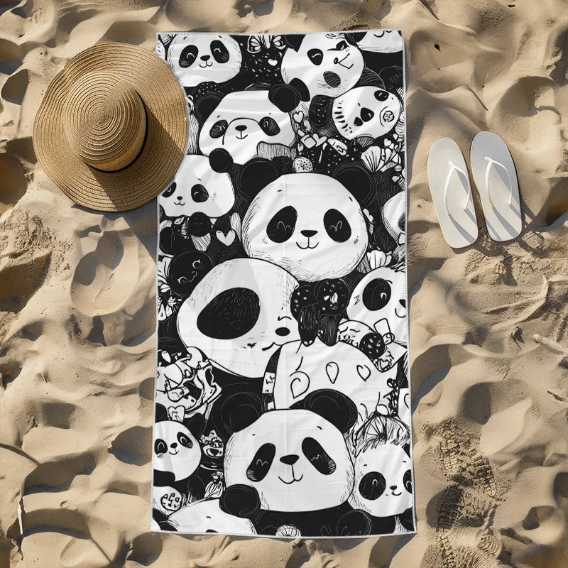 Beach Towel With Cute Panda Doodles Cartoon Beach Towel Design Sports Travel  Swim Pool Yoga More Suitable for Summer
