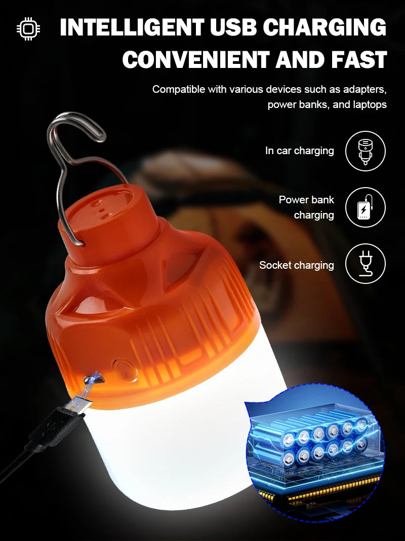 Outdoor USB Rechargeable LED Lamp Bulbs High Brightness Emergency Light Hook Up Camping Fishing Portable Lantern Night Lights