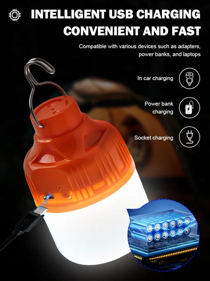 Outdoor USB Rechargeable LED Lamp Bulbs High Brightness Emergency Light Hook Up Camping Fishing Portable Lantern Night Lights